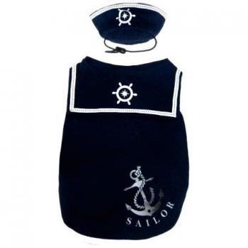Happy Puppy Sailor Shirt With Hat Navy Blue, XS