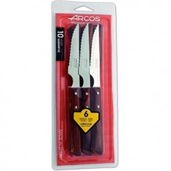 ARCOS 6‑Pack Steak Knives – Classic Wooden Grips with Stainless Steel Micro‑Serrated Blades