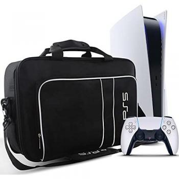Tasche für PS5 Konsole, Tragetasche für Playstation 5 Gaming Konsolen Disc/Digital Edition und Controller, Transporttasche kompatibel mit PS5 Controller/Spielkarten/HDMI und Zubehör (Schwarz)