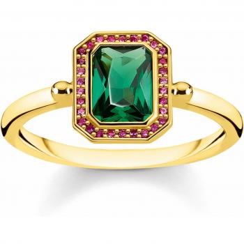 Anillo de plata con baño de oro de 18k y piedras rojas y verdes