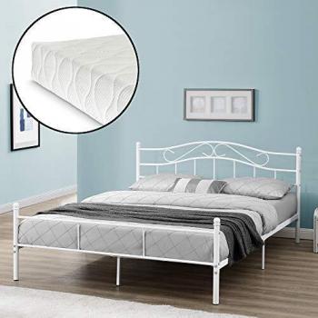 Cadre de Lit Métallique Double avec Matelas 208 cm x 146 cm x 84 cm