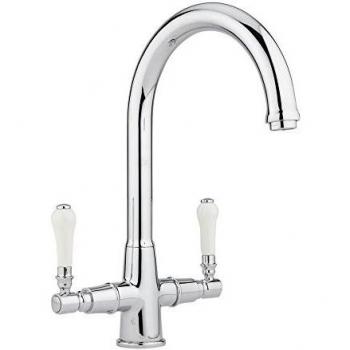 Grifo mezcla de cocina en latón cromado, caño giratorio, cerámica blanca, diseño retro