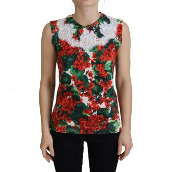 Dolce & Gabbana White Floral Lace Sleeveless Top
