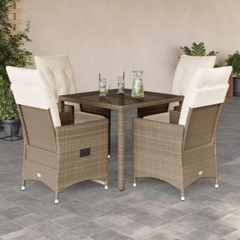 Ensemble de salle à manger de jardin 5 pièces avec coussins beige en polyrotin