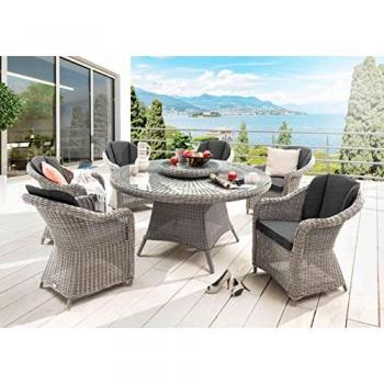 Garten-Essgruppe MALAGA LUNA, 7-tlg., Aluminium, Polyrattan, inkl. Drehteller und Auflagen