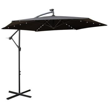 White LED Lit Solar Banana Parasol, 3m Cantilever, Black Finish, Crank