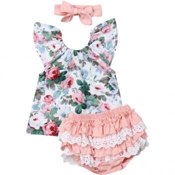 Traje de Baño para Niñas con Encaje y Pantalones Cortos 3M-3T