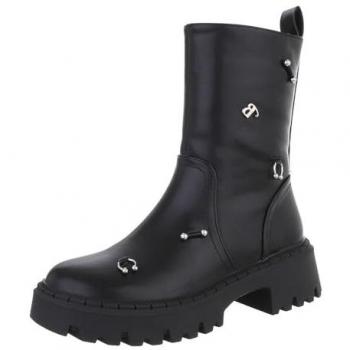 Ital-Design Schwarze Bikerstiefeletten für Frauen