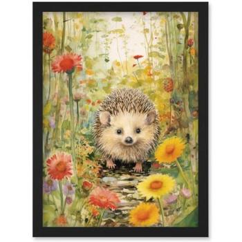 Blooming Hedgehog Haven – A4 Watercolor Print for Bedrooms