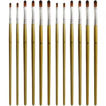 Set de 12 Pinceles de Pelo de Nylon, Cabeza Plana para Pintura (Champán)