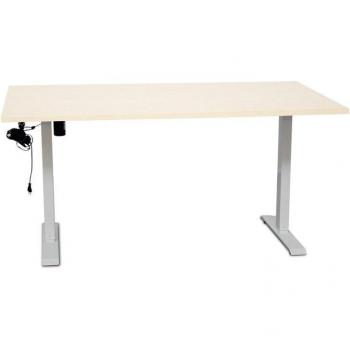 Mesa de Oficina Elevable Eléctrica 140x80 cm con Estructura Blanca y Tablero de Roble