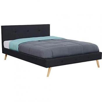 Lit double 140x190 cm scandinave tissu noir Oslo IDMarket