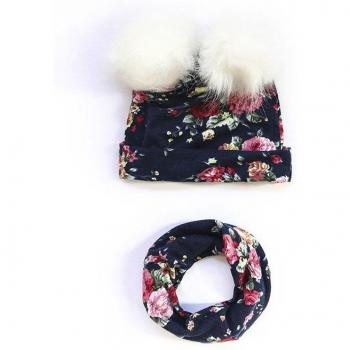 Conjunto de gorro con doble pompón y bufanda para bebé