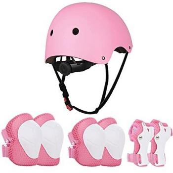 Jim's Store Kids Protective Gear Set 7pcs Adjustable Helmet Knee Pads Elbow Pads Wrist Pads for Scooter Cycling Roller Skating Black