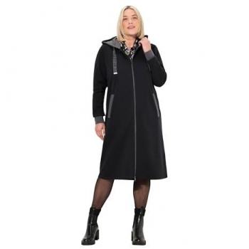 Übergrößen Sweatjacke für Damen, schwarz, mit Kapuze und 2-Wege-Zipper, Größe 54/56