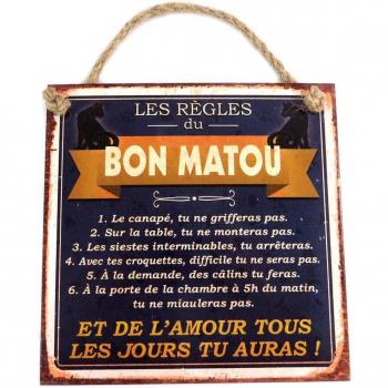 Lily’s Treasure: Black/Brown “Les Rules du Bon Matou” Metal Sign (P9485), 20×20 cm Blue