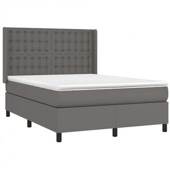 VidaXL Boxspringbett mit Matratze und LED Grau 140x190 cm Kunstleder