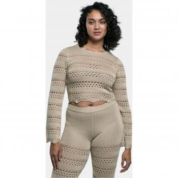 Urban Classics Ladies Cropped Häkelpullover mit Rundhalsausschnitt