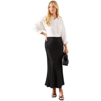 Wallis Women's Petite Satin Bias Cut Midi Skirt (Black) – Luxury Line