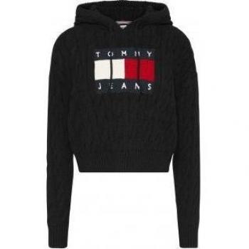 Tommy Jeans Felpa Nera con Cappuccio e Bandiera Center Flag M