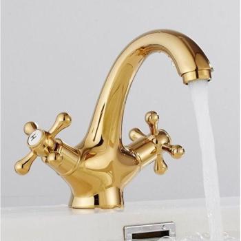 Oro Retro Lavabo Miscelatore 2 Maniglie
