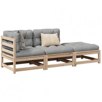 Set Divani Giardino 3 pz con Cuscini in Legno di Pino