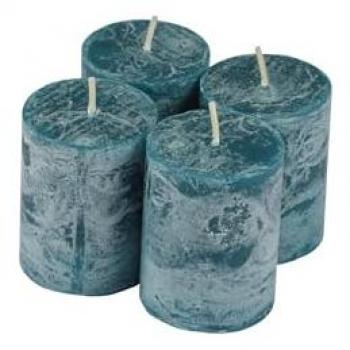 Lot de 4 Bougies Pilier en Bois Rustique Bleu Paon