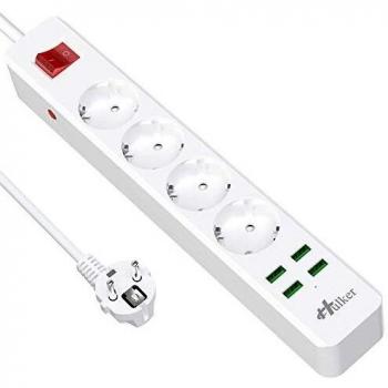 Hulker 4-fach Steckdosenleiste mit USB, 10A, 1.6M Verlängerung