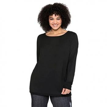 Sheego Longpullover mit Leinenanteil schwarz Gr. 48/50