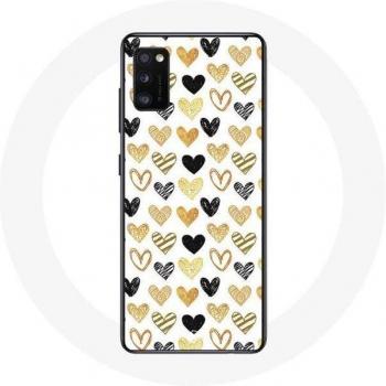 Oppo A16 Black, Yellow & Gray Heart Texture Case