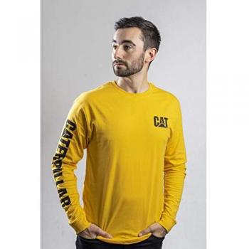 Caterpillar Men's Trademark Banner T-Shirt, Yellow, Short Sleeve, Size S