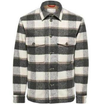 Surchemise Selected en Laine Merinos Écrue à Carreaux 2XL
