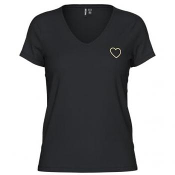 PCNEW BILLY TEE EMB – V‑Shirt – schwarz, Gold-Herz-Outline