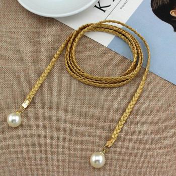 Cinturón Casual de Cuerda de Cáñamo con Perlas Grandes para Vestidos