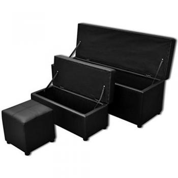 VidaXL Black PU Leather Storage Bench Set Footrest 3 pcs