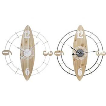 Reloj de Pared DKD Home Decor MDF Hierro Madera 61 x 4,5 x 66 cm Blanco Natural (2 Unidades)