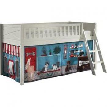 Cama de media altura con somier Scott 90x200 y set textil Pet Shop blanca