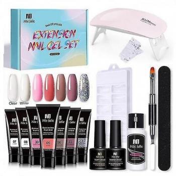 Gel à Ongles Extension Kit – 7 Nuances Rose et Nude + Sèche-Ongles
