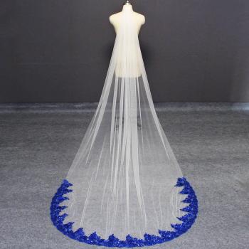 Royal Blue Sequined Bridal Veil 3 Meters