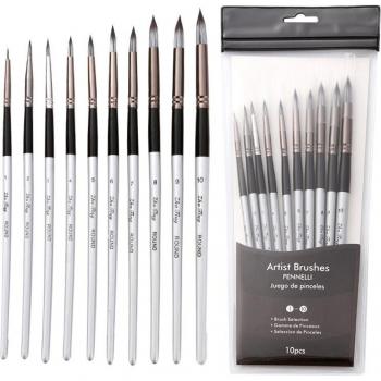 10Pcs Nylon Paint Brushes for Watercolor Art