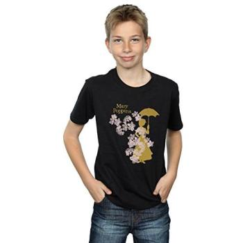 Zwarte Mary Poppins Bloemen Silhouet T‑shirt voor jongens – Disney