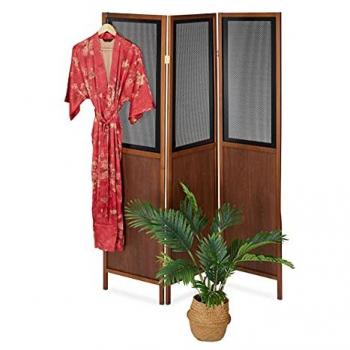 Mampara Plegable Relaxdays, 3 Paneles, Separador de Ambientes, 179 x 132 cm, Negro y Marrón