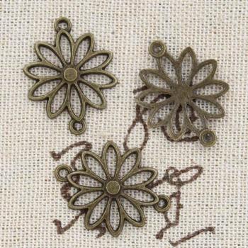 Connecteur de fleur antique, 15 pièces, 25x19mm, Bronze tibétain