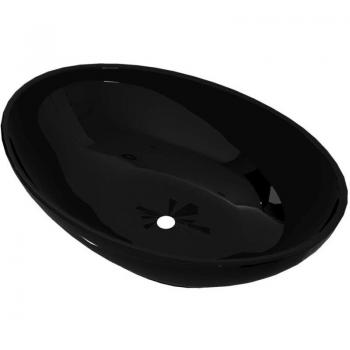 Vasque Ovale en Céramique Noir – 40 × 33 cm