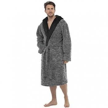 Mens Grey/Black Foxbury Hooded Fleece Bathrobe
