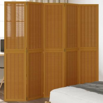 Brown Solid Wood Paulownia 5 Panel Room Divider from VidaXL
