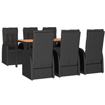 Outdoor Living 7‑Piece Dining Set – Black Rattan with Acacia Wood (vidaXL)
