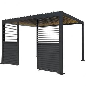 Modern Anthracite Aluminium Pergola with LED Lights & 2 Shutter Panels