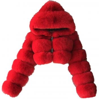 Chaqueta de piel sintética femenina con capucha y forro polar