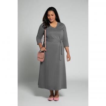 Plus Size Cotton Knit Pocket Dress, V-Neck, Grey, Size 32/34